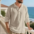 thumbnail image 5 of zbxnLI Mens Linen Shirts Collared V Neck Buttons T-Shirts Long Sleeve Casual Shirt Fall Winter Tops, 5 of 9