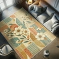 thumbnail image 4 of Ambesonne Mid Century Boho Decorative Rug Carpet, Nostalgic Floral, 2' x 5', Pale Teal Eggshell Salmon, 4 of 5