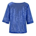 thumbnail image 5 of Women's Sparkly Sequin Tops Short Sleeve Glitter Dressy Blouses Round Neck Party Club Ruffle Sequins Shirts, 5 of 8