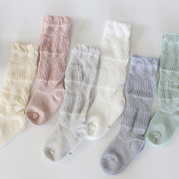 OULII 5Pair Soft Breathable Cotton Knee High Socks Assorted Color Comfortable