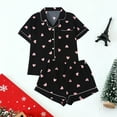 thumbnail image 2 of Pajama Set for Women Floral Print Button Down Short Sleeve Top and Shorts Holiday Gifts Cute Loungewear Set Black S, 2 of 9