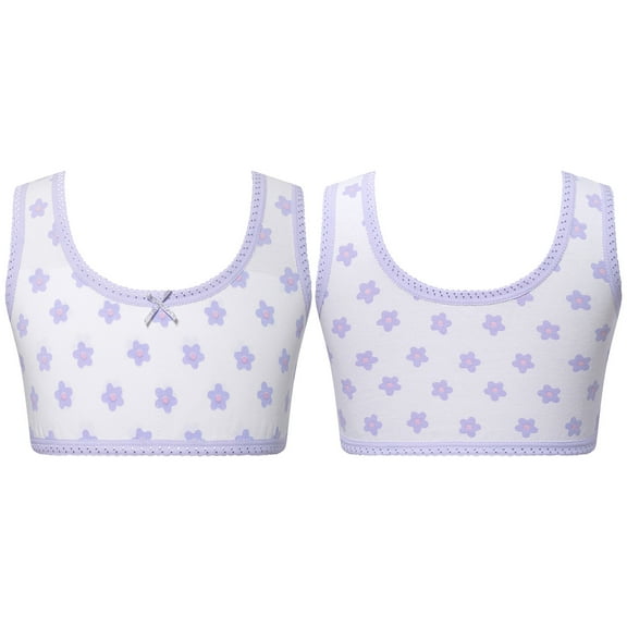 iixpin Girls Sports Bra Kids Cute Print Unpadded Crop Top Cotton Soft Seamless Cami Bralette Undershirts Flower A 7-8