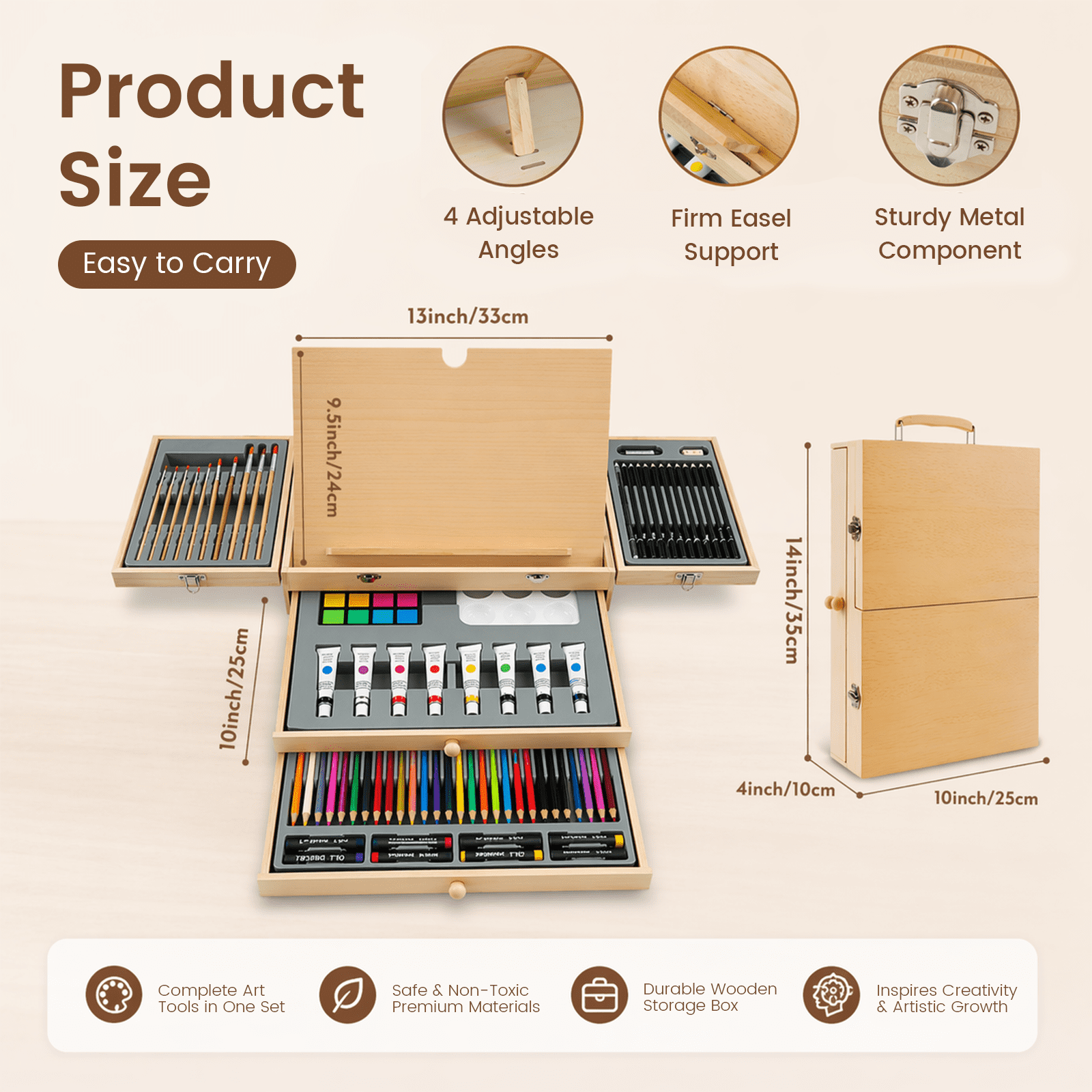 TAVOLOZZA 96PCS Wood Easel Art Set, Complete Drawing & Painting Kit with Paints, Pencils & Brushes
