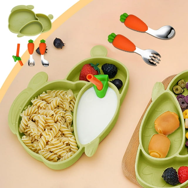 RuiJiao Clearance Shaped Siliconer Divided Dinner Multifunctional Children's Non Slip Tableware Set Easy To Clean Dishwasher And Microwave Safe