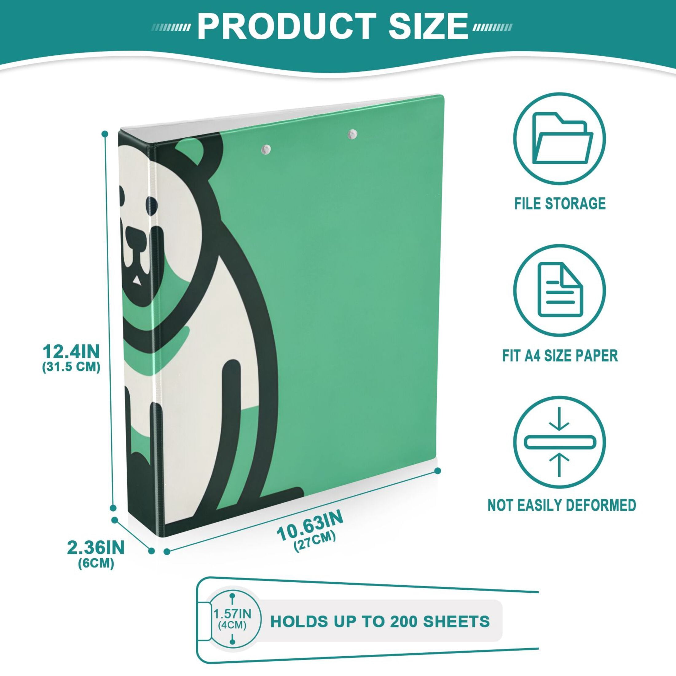 Cute Bear 3 Ring Binders 1.5 inch Hardcover File Folders with Interior Pockets A4 Size Organizer for School Office Hospital