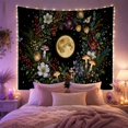 thumbnail image 2 of Moon Centerpiece With Botanical Wreath on Black, Mystical Fantasy for Night Sky Enthusiasts, Celestial Forest Wall Art, Housewarming Gift Tapestry Wall Hanging for Bedroom and Living Room, 2 of 7