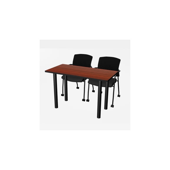 Regency Kee 48 x 24 in. Training Table- Mahogany Top, Black Legs & 2 Knight Mesh Chairs