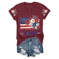 thumbnail image 5 of Summer Tops for Women Gsakboxl Women V Neck Patriotic T-Shirt, 4th Of July USA 250th Anniversary American Flag Floral Graphic Print Short Sleeve Casual Holiday Tops Womens Shirts XXXL, 5 of 8