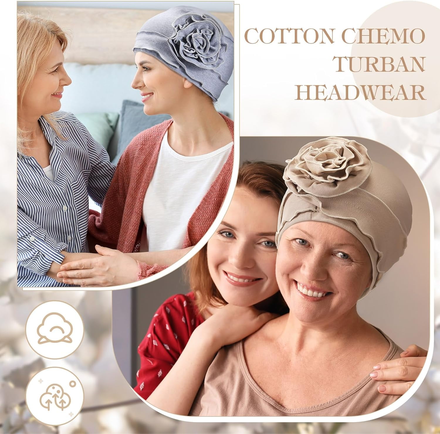 Soft Cotton Spandex Chemo Headwear Turbans Elastic Hair Wraps Beanie Cotton Chemo Headwear Cancer Head Scarves Women 4-Pack  main image 3