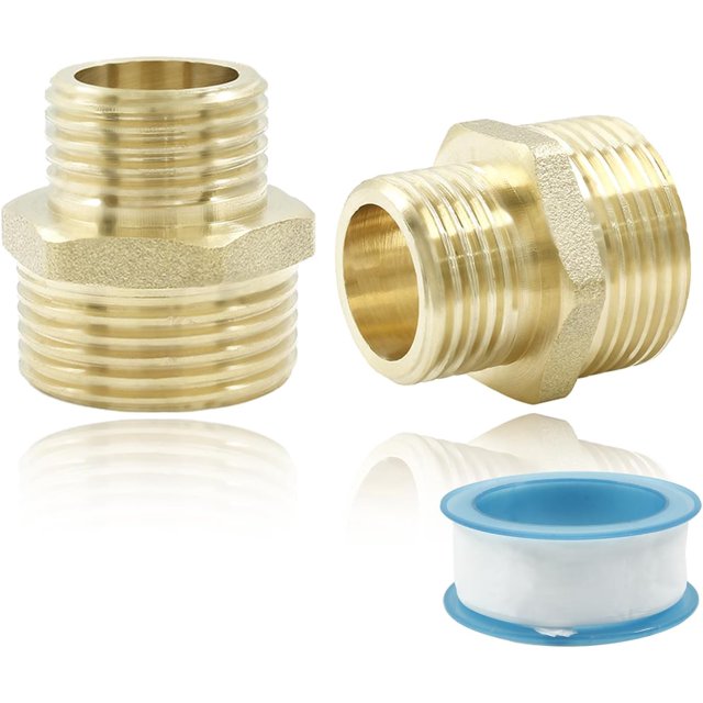 HUGFEGWE 2 Packs RV Faucet Adapter, 1/2 to 3/4 Reducer, Brass Compression Fitting, Plumbing Water Hose Connector Compatible CJB91-55636
