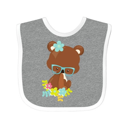 

Inktastic Hipster Bear Bear with Glasses Colorful Flowers Gift Baby Boy or Baby Girl Bib