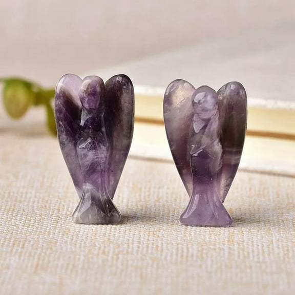 K-KED 5pcs Natural Raw Amethyst Fairy Angel Carved Quartz Crystal Healing Reiki