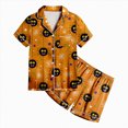 thumbnail image 4 of CAUYDY Girls Halloween Satin Pajamas Set Button Down 2 Piece Pjs Shorts Set Loungewear Sets Sleepwear,6-7 Y, 4 of 5