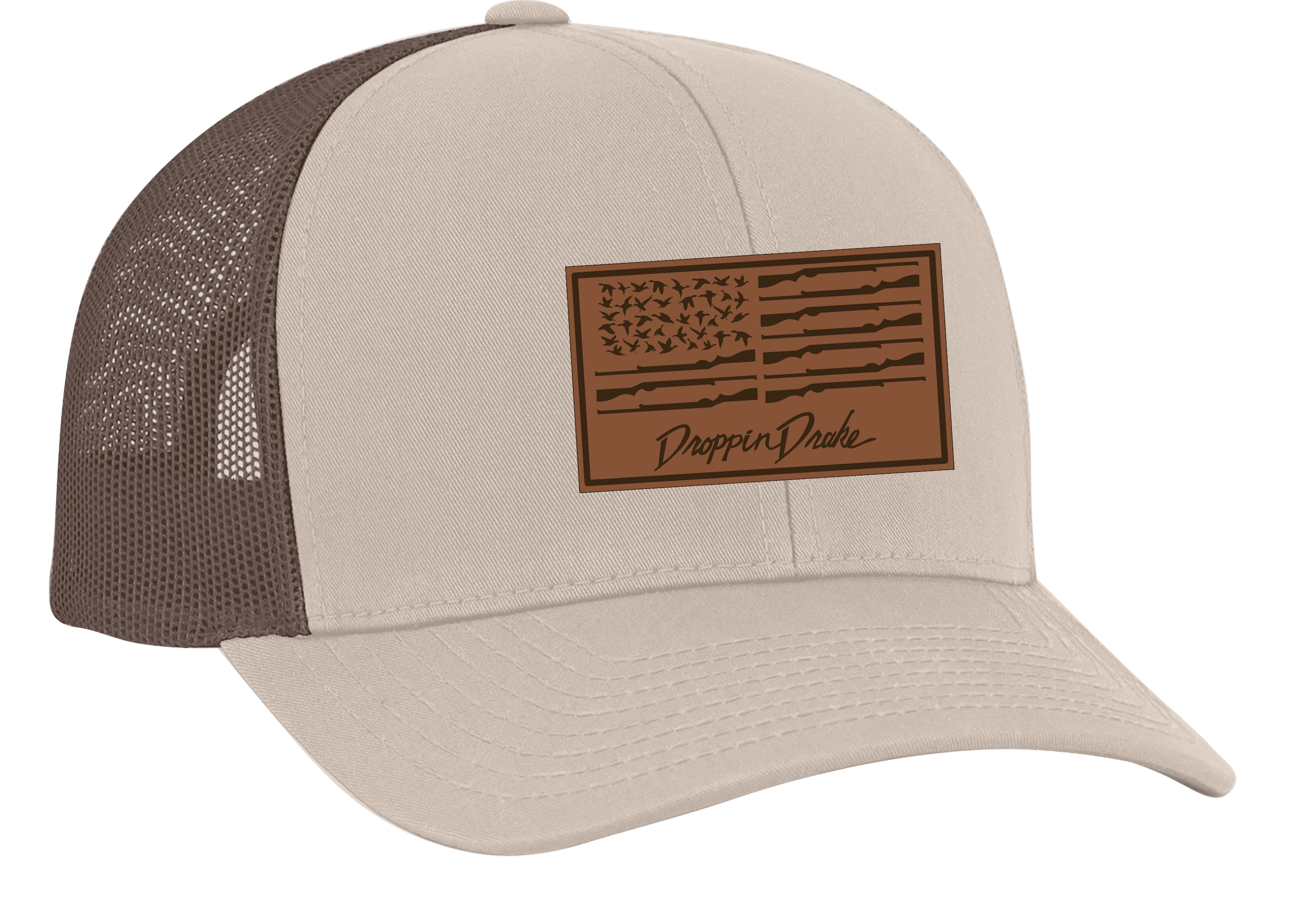 Droppin Drake Men's Duck Flag Laser Engraved Leather Patch Trucker Hat - Picture 7 of 8