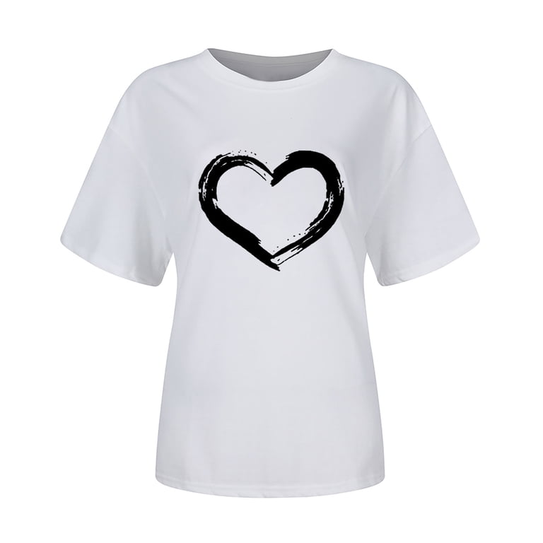 Women's Valentines Day Shirt - Heart Graphic Short Sleeve White T-Shirt