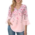 thumbnail image 2 of Blusa Bebonnie para mujer con volantes, manga 3/4, cuello en V, doble capa, 2 of 6