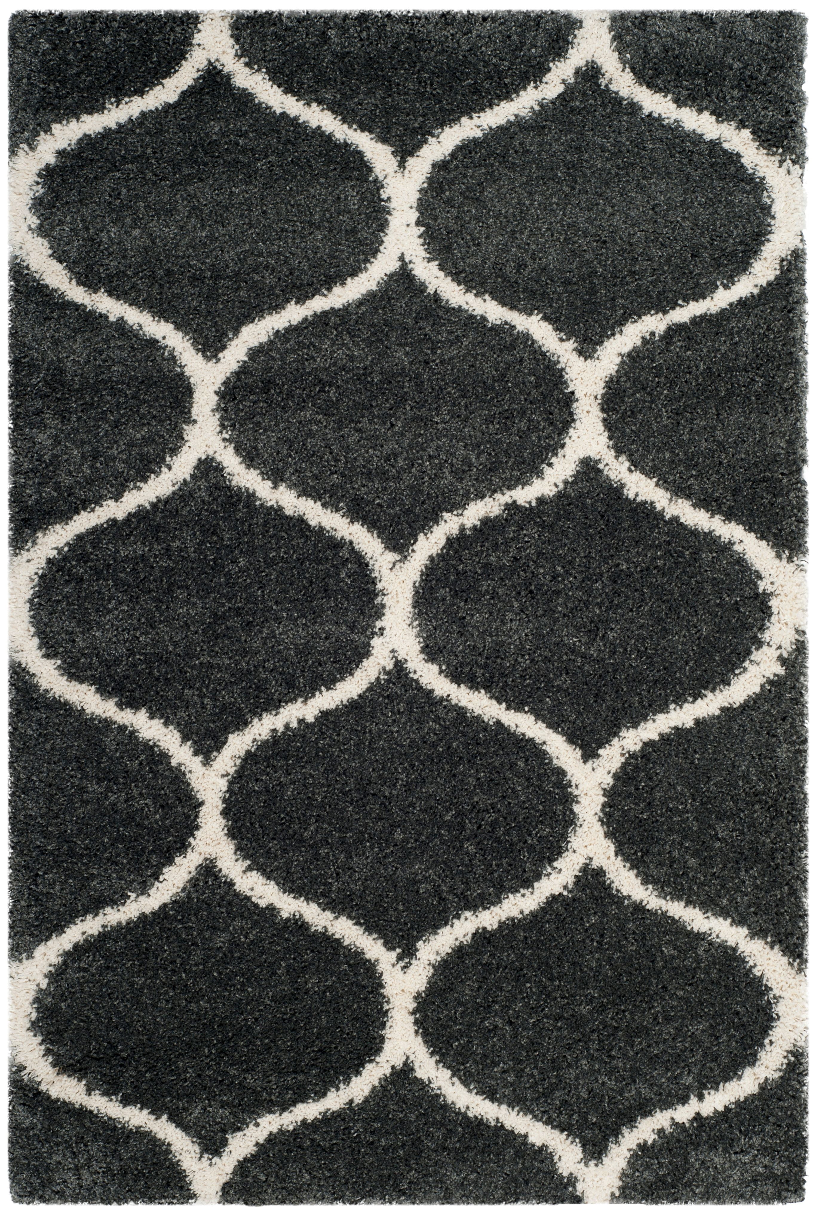 SAFAVIEH Hudson Arline Geometric Shag Area Rug, Dark Grey/Ivory, 4' x 6'