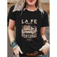 thumbnail image 1 of Women'S Elegant Crew Neck T-Shirt, "La Fe Mueve Montanas" Print, Regular Length, All Seasons - Black, 1 of 6