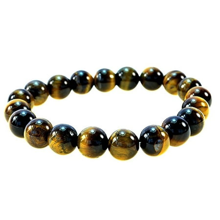 Fashion Jewelry Men Women Round Tiger Eye Gemstone Bracelet - Great for Good Luck and Protection  - 8