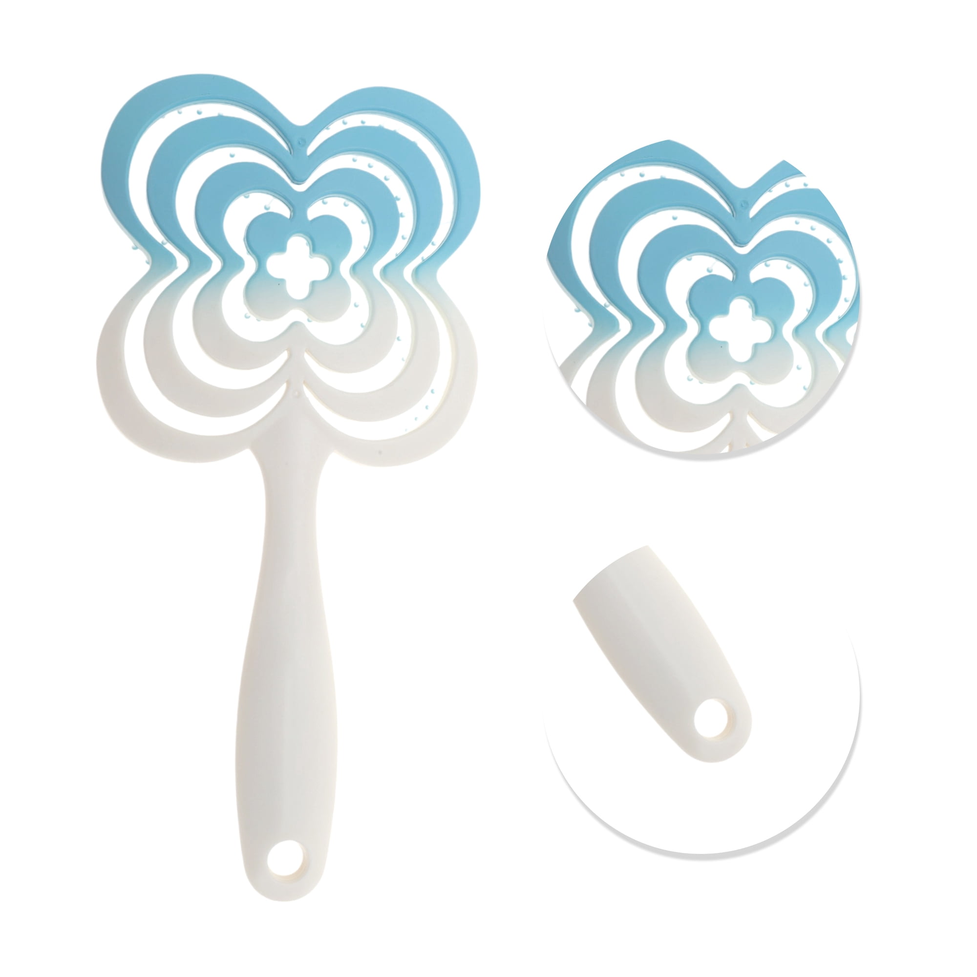 Unique Bargains 1 Pc Gradual Four-leaf Clovers Hollow Comb Hair Brush Blue