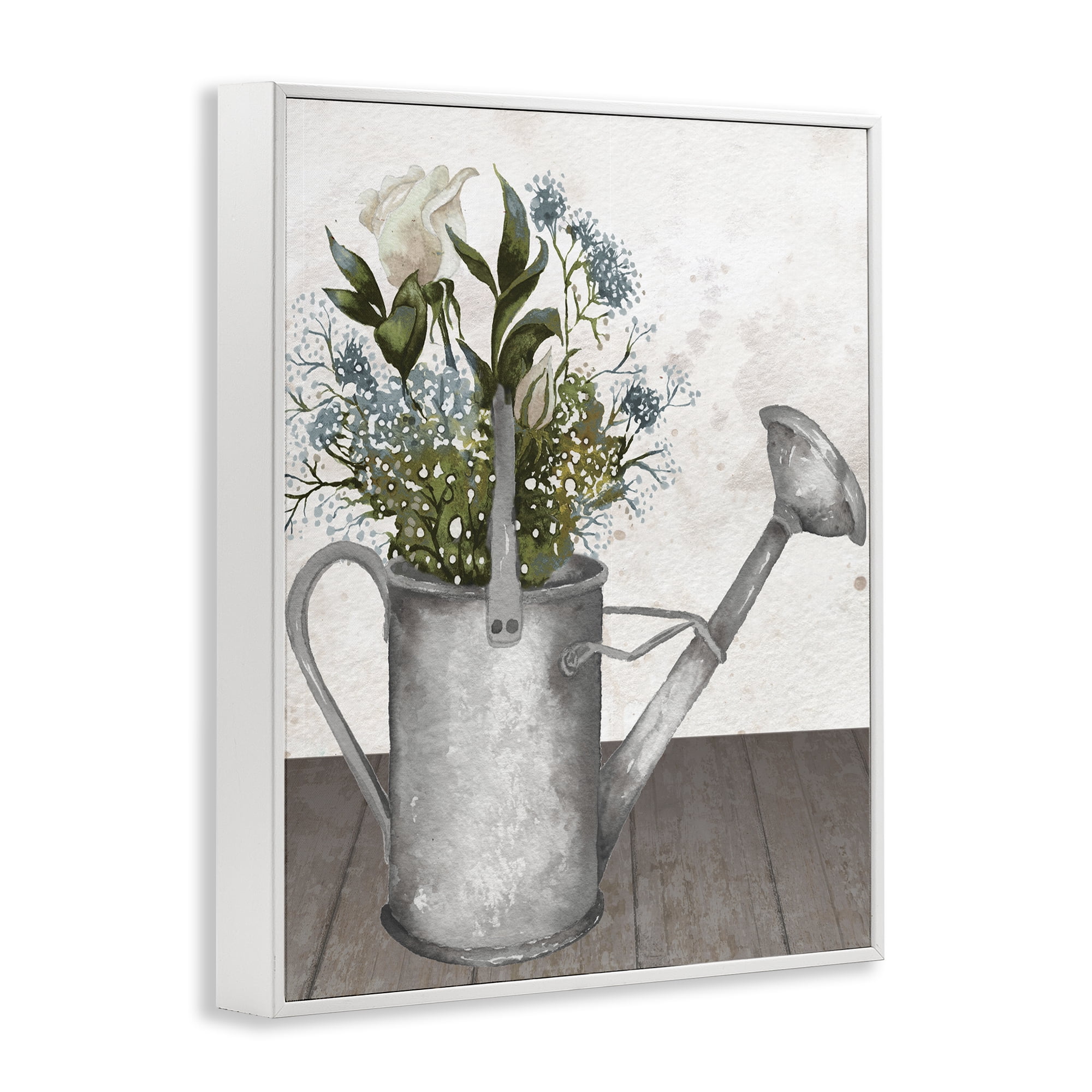 Stupell Industries Floral Pitcher Watering Can White Framed Giclee Art, design by Elizabeth Medley