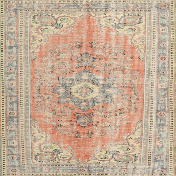 Ahgly Company Indoor Square Traditional Orange Salmon Pink Persian Area Rugs, 6' Square