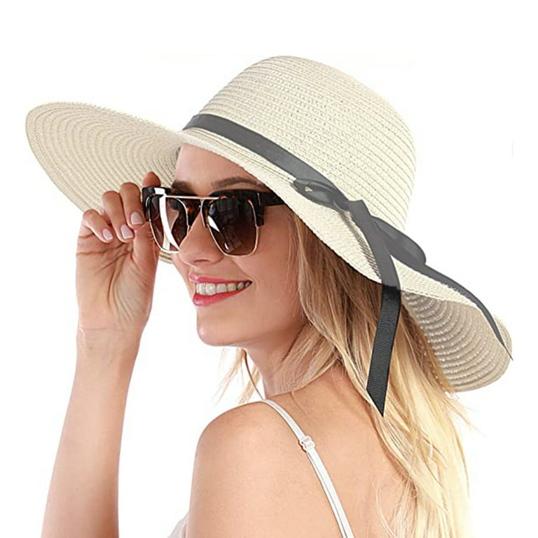 Womens Sun Straw Hat Wide Brim Summer Hat Foldable Roll up Floppy Beach  Hats for Women 
