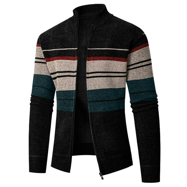Xysaqa Cardigan Tricoté Classique pour Hommes avec Poches Noir
