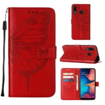 Galaxy A30 / A20 Phone Case, Dteck Embossed Butterfly PU Leather Wallet Foilo Case Stand Protective Cover with Hand Strap [Built-in card slots/money pocket] for Samsung Galaxy A30 A20, Red