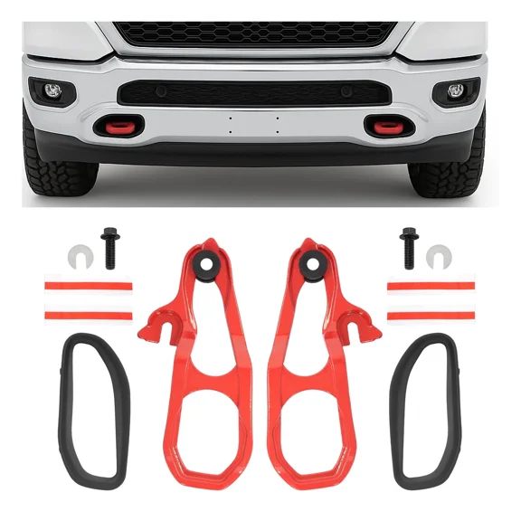 Kojem Front Heavy Duty Tow Hook Kits w/ Frame for Ram 1500 DT 2019-2024 Red Steel