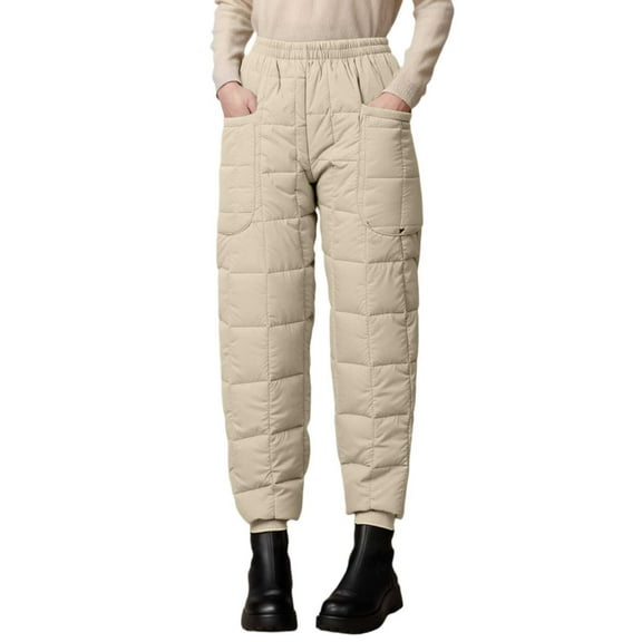 Fiaer Snow Pants Womens Winter Windproof down Trousers Warm Outdoor Ski Padded Warm Oversized Slacks with Pocket Khaki XL