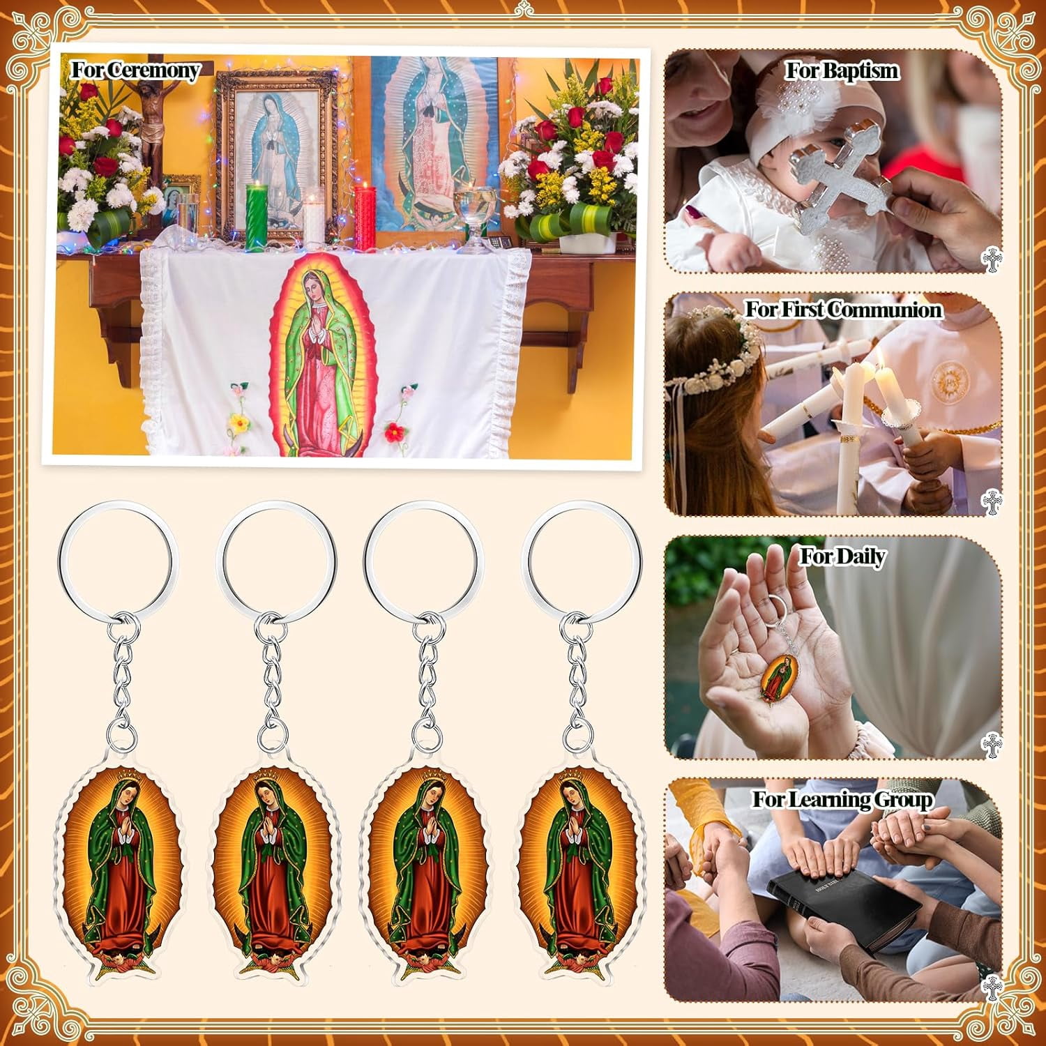 50pcs Our Lady Of Guadalupe Acrylic Keychains, Lightweight And Portable, Perfect For Mini Baptismal Favors, Party Keychain Gift Sets, Ideal Religious Souvenirs, First Communion Gifts