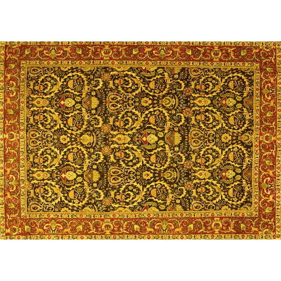 Ahgly Company Machine Washable Indoor Rectangle Persian Yellow Traditional Area Rugs, 5' x 7'