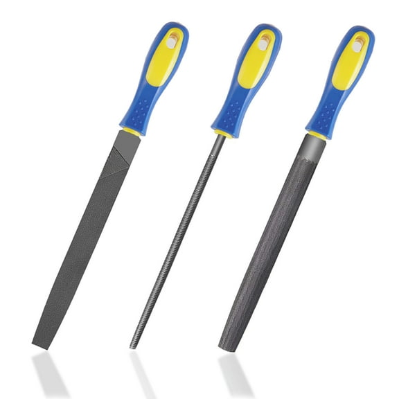 3-Piece 8 Inch Heavy Duty File Set - Flat/Round/Half Round High Carbon Hardened Steel Files with Anti-slip Handles, Medium Coarse, Suitable for for Wood/Metal/Model/Shaping