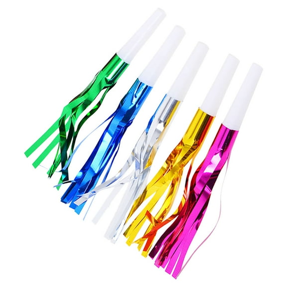 NICEXMAS 18Pcs Party Whistles with Fringe Assorted Colors Metallic Blowouts for Birthday Wedding Christmas Celebration