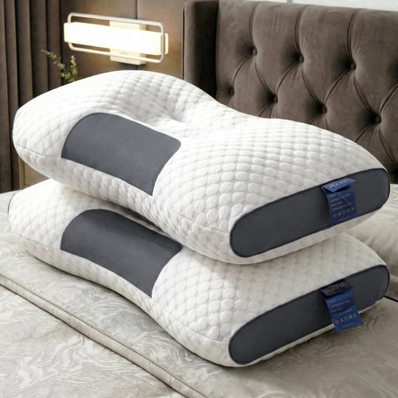 2-Pack Neck Pillows, Washable Pillow Core, Breathable Fabric, Suitable for All Seasons, Cool and Refreshing in Summer(Gray White)