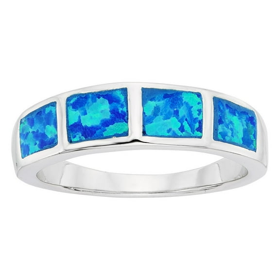 Daily Delight TheJewelryHut Designer Sterling Silver Blue Inlay Opal Squares Ring