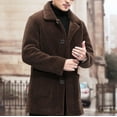 thumbnail image 6 of QUNYINEY Mens Coats Long Sleeve Brown Solid Faux Fur Overcoat Loose Button Down with Pocket Outerwear Coats, 6 of 7