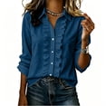 thumbnail image 3 of Dpjklzsn Women's Long-Sleeve Collared Ruffle-Trim Button-Front Blouse, Cotton, 3 of 7