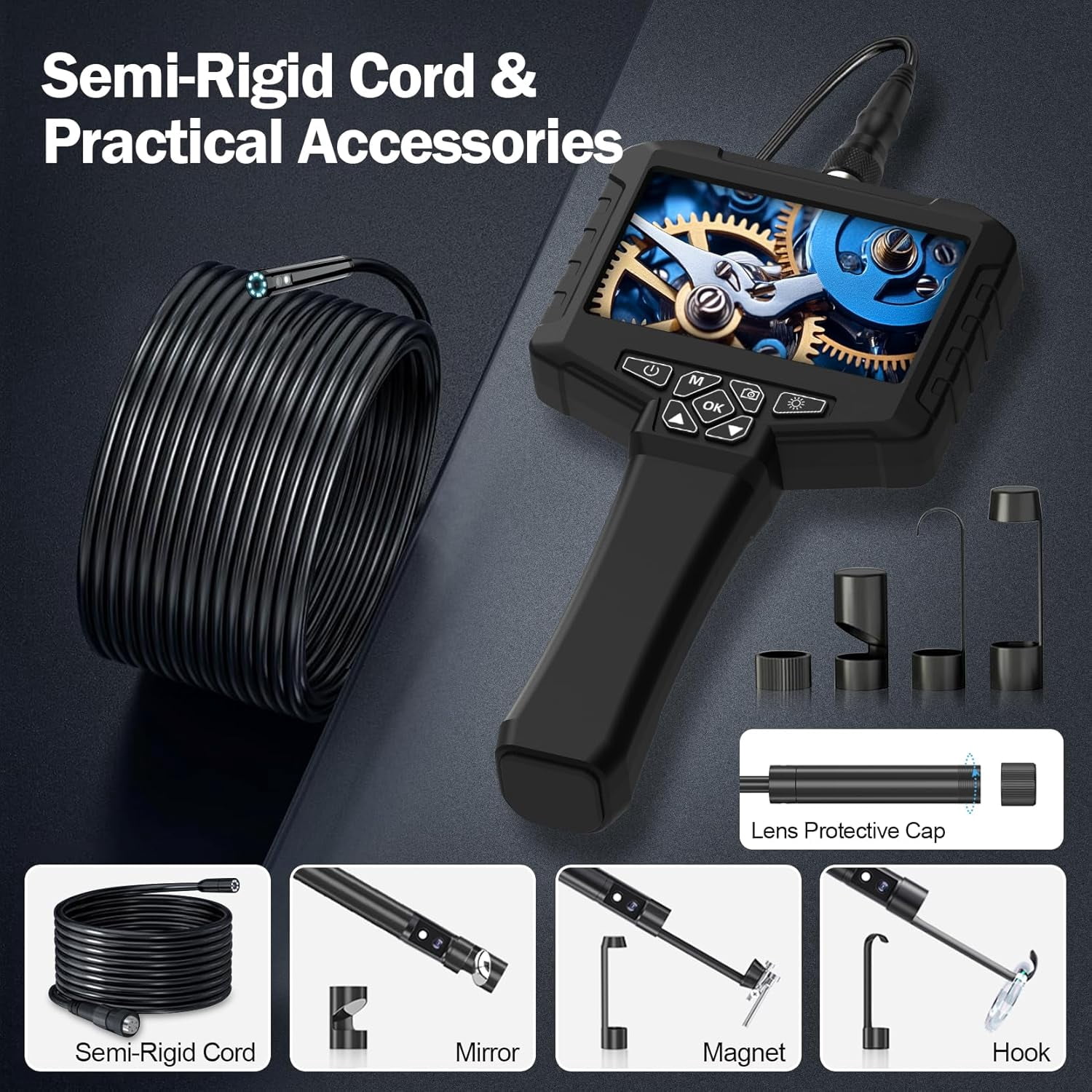 Binazon Dual Lens Borescope Camera With 32GB Card, Industrial Endoscope, 4.3" LCD Screen, 16.5ft 2000mAh