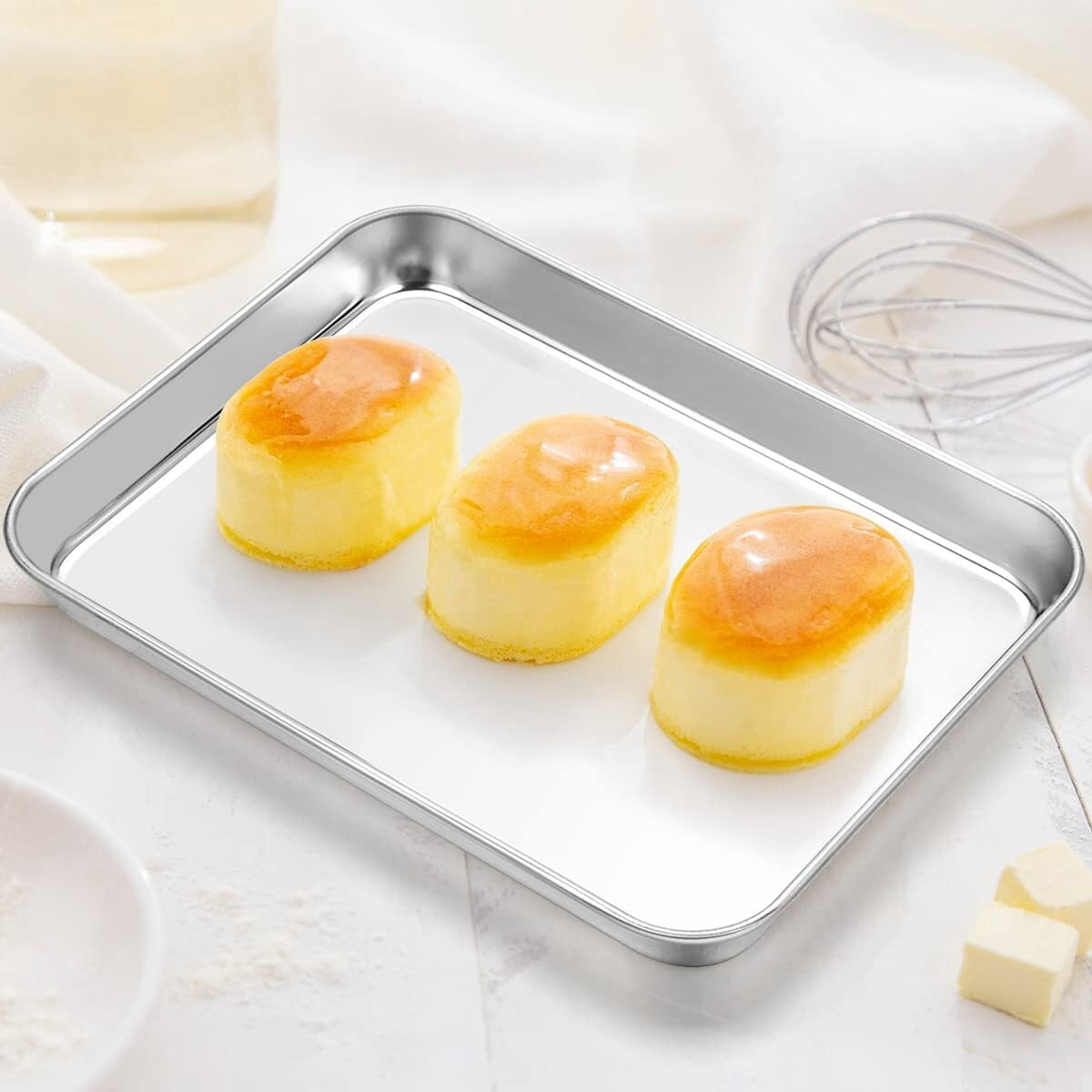 Baking Sheet Stainless Steel Baking Tray Cookie Sheet Oven Pan Rectangle Size 10 x 8 x 1 inch, Non Toxic & Healthy, Rust Free & Less Stick, Thick & Sturdy, Easy Clean & Dishwasher Safe