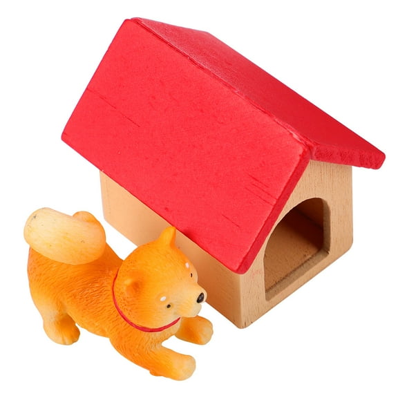 OULII Mini Red Resin Dog Figurine Dollhouse Accessory for Desktop Decor, Small Collectible Ornament Set