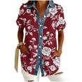 thumbnail image 3 of Craaazy Women's Casual Loose Floral Print Waffle Knit Collar Button Down Short Sleeve Top Breathable Lightweight Blouse, 3 of 5