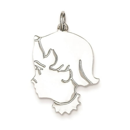 Sterling Silver Engravable Girl Disc Flat back Polished Charm Pendant 25mmx19mm