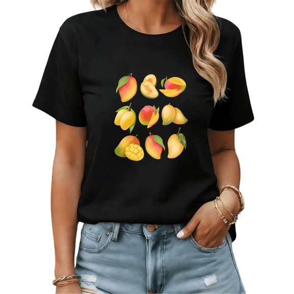 Black Print T shirt Graphic Tees Fresh Mango Casual Weekend Shirts S-5XL Tops