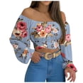 thumbnail image 1 of Blusas cortas de manga larga sin tirantes con hombros descubiertos y manga farol fruncida para mujer Pompotops  gfhjh7985, 1 of 9