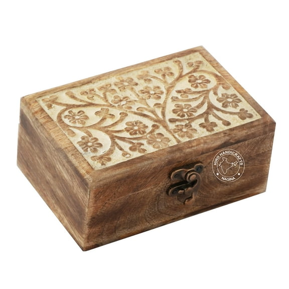 Antique Handmade Wooden Engraving Hand Carved Jewellery Box for Women-Men Jewel | Home Decor Accents | Decorative Boxes | Storage & Organiser (7" x 5" x 2.5", Tree of Life 3)