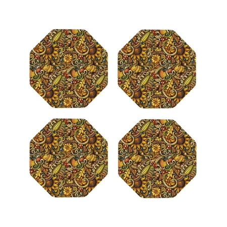 

Matuu Vintage Sunflower and Corn Autumn for Cup Coasters Set of 4 Leather Coasters Desk Coasters for Office Measures 4” x 4”-Octagon