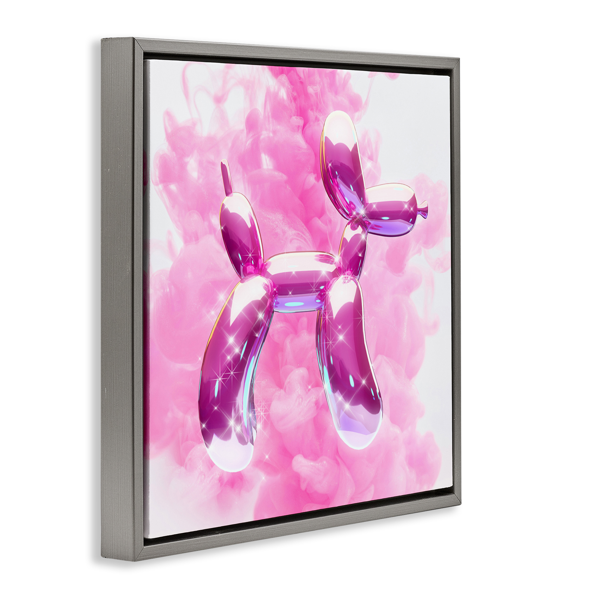 Stupell Industries Sparkle Balloon Dog Abstract Painting Gray Floater Framed Canvas Art Print Wall Art, 18 x 18