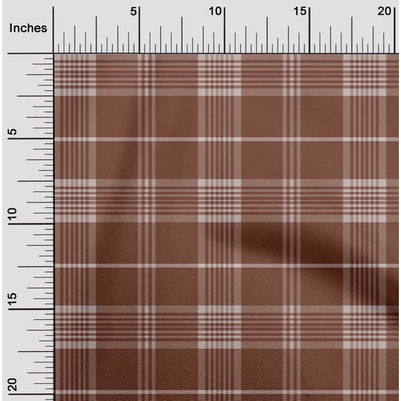 oneOone Polyester Lycra Brown Fabric Madras Check Sewing Material Print Fabric By The Yard 56 Inches Wide